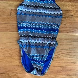 Blue and silver Speedo swimsuit